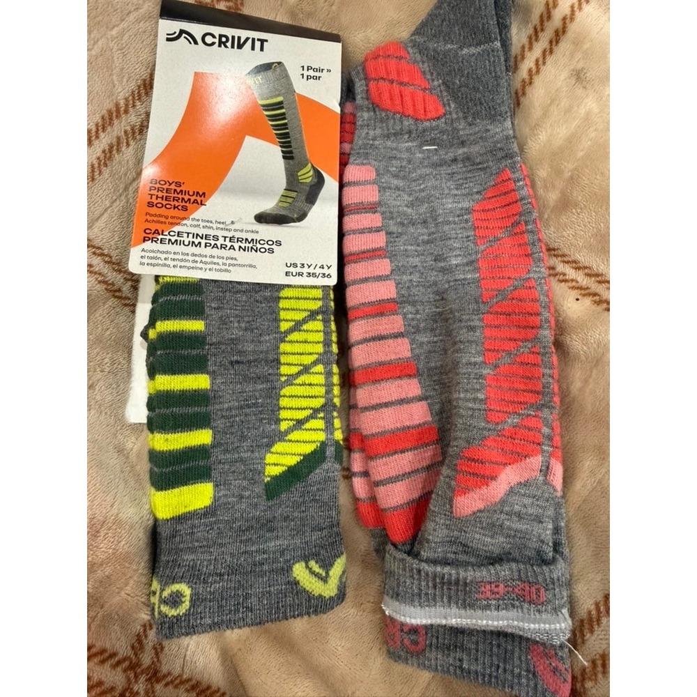 Crivit Boy & Women Lot 2 Premium Thermal Socks Grey Pink Yellow Size 3Y/4Y 39/40